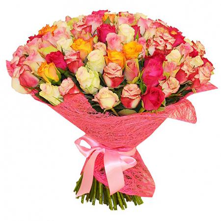 Букет 101 разноцветная роза 40 см "Прекрасный сад"