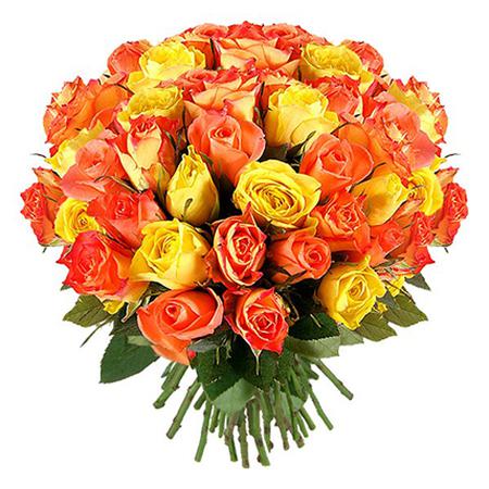51 роза желтая и оранжевая (40 см)
